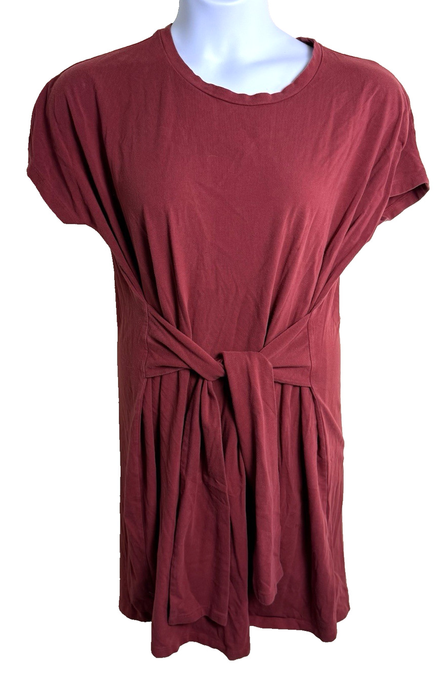 Universal Standard Misa Dress medium 2X 18-20 Brick Red Sash Tie Lagenlook